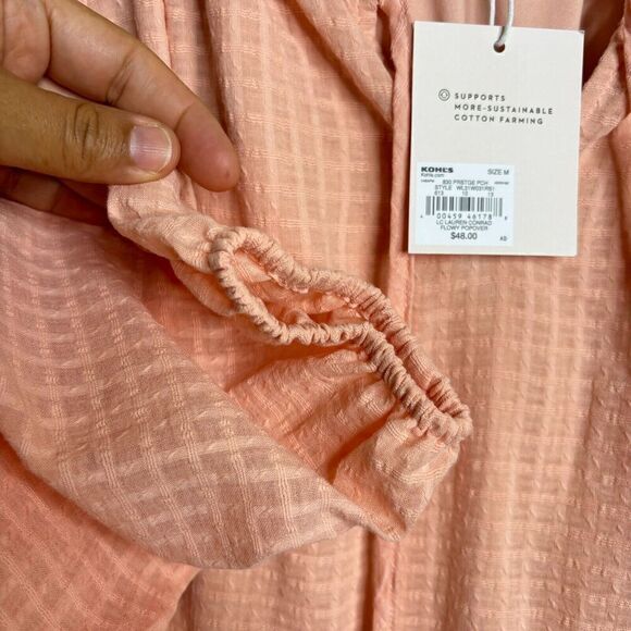 NWT LC Lauren Conrad Womens Pink Flowy Popover Lined Tie Front Blouse Top Medium - Picture 7 of 10
